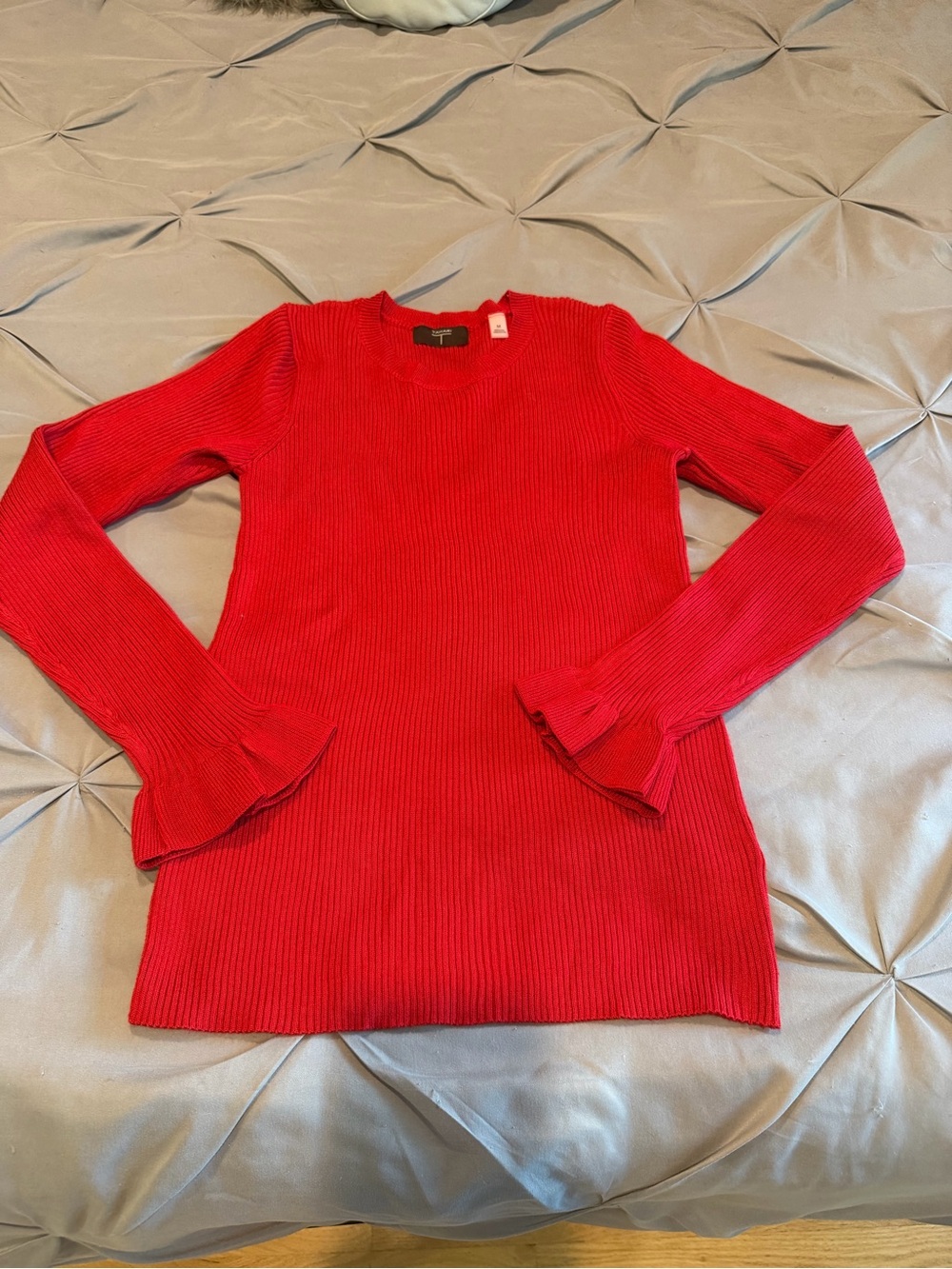 Tahari Red Ribbed Long-Sleeve Sweater